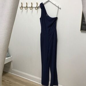 Steve Madden Esmeralda Elegant Navy Blue One-Shoulder Jumpsuit